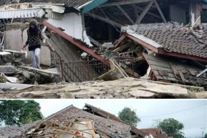 西爪哇省打橫地區(Tasikmalaya)災區現場情況 。（圖：美聯社） <br/>