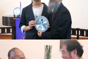 梁偉洛（上左）接受文藝創作組推薦獎獎牌。朱心然博士（下右）接受神學著作組推薦獎獎牌。 <br/>