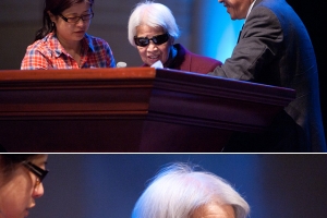 已經年屆92歲的鄭果師母在首映禮當晚上台作見證，贏得了全場熱烈的掌聲和熱泪。（圖：基督日報/ Hudson Tsuei） <br/>