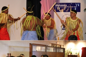 圖上：為期三日的特會節目豐富多彩，有塞班島居民表演當地傳統舞蹈；圖下：與會的基督徒企業家彼此分享交流。（圖：南加州華人全福會） <br/>