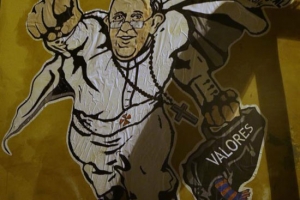 羅馬街頭日前出現「超人教宗」塗鴉作品。（圖：網絡截屏） <br/>