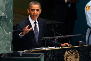 美國總統奧巴馬週三在紐約的聯合國大會上，呼籲全球領袖者聯手對付宗教極端主義。（圖：路透社） <br/>