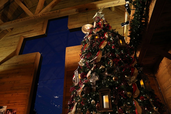 葛培理紀念圖書館門外擺設了20尺高的聖誕樹