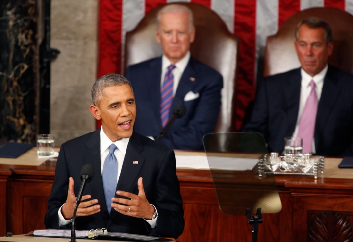 上週二（20日）美國總統奧巴馬發表作爲2015年執政綱領的國情咨文。（圖：REUTERS/LARRY DOWNING）