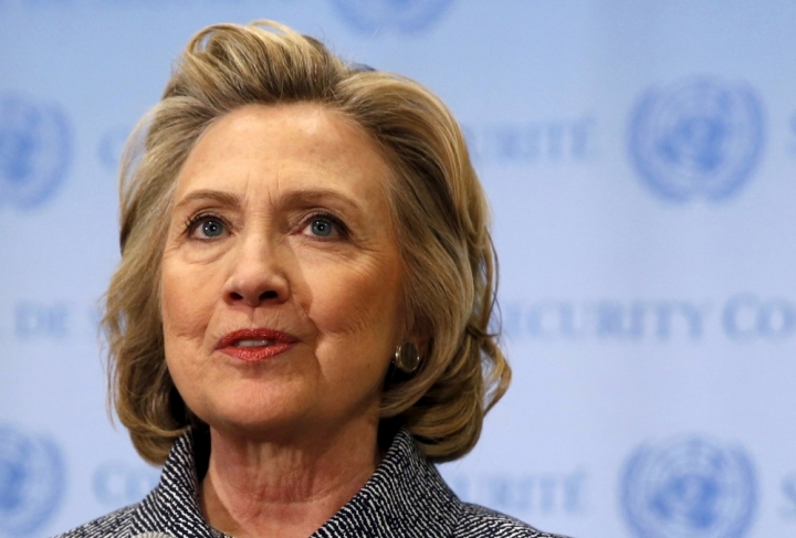 前美國國務卿2015年3月10日在紐約聯合國總部的記者會上講話。她在4月12日宣布將競選下一屆美國總統。(圖:路透社/MIKE SEGAR/FILES)