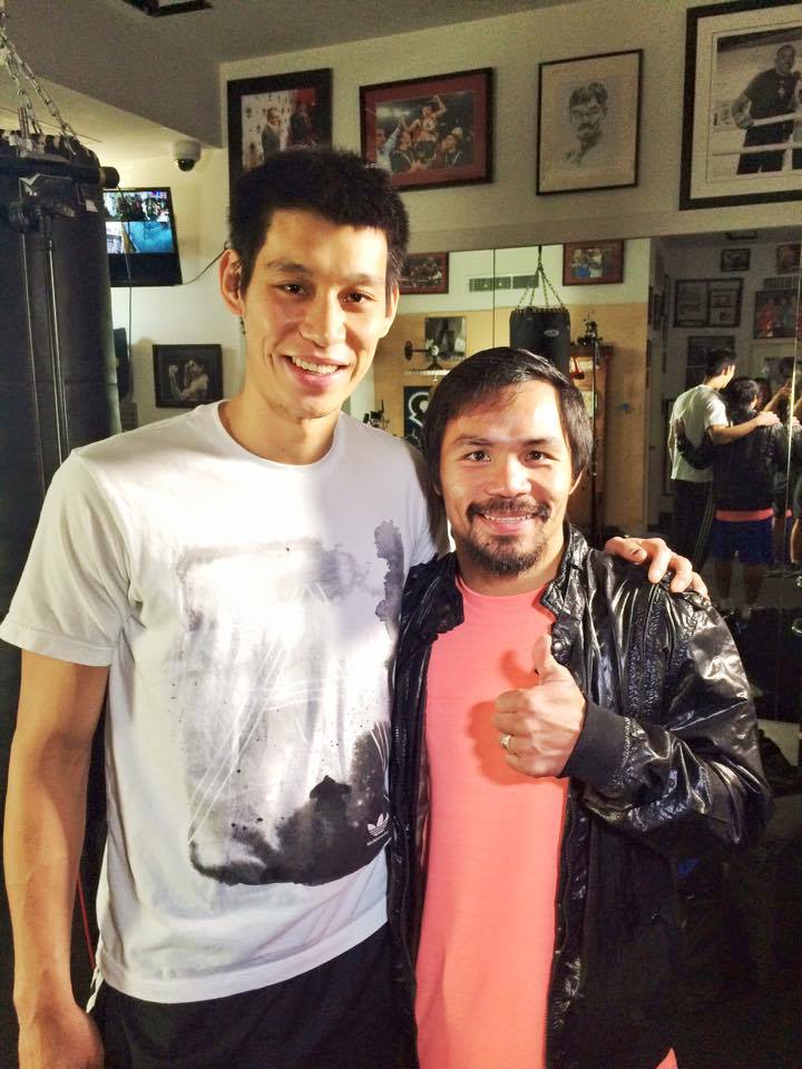 4月14日，林書豪曾在臉書上上載與帕奎奥的合照。(圖:Jeremy Lin/Facebook)