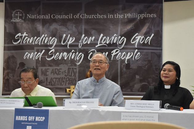 菲律賓全國教會理事會（National Council of Churches in the Philippines）被菲律賓國防部列入恐怖組織名單後召開記者會。（圖：NCCP）
