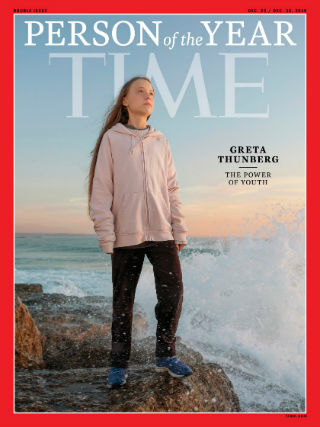 16歲瑞典環保少女通貝里被美國《時代》雜誌選為2019年風雲人物。（圖：Times magazine）
