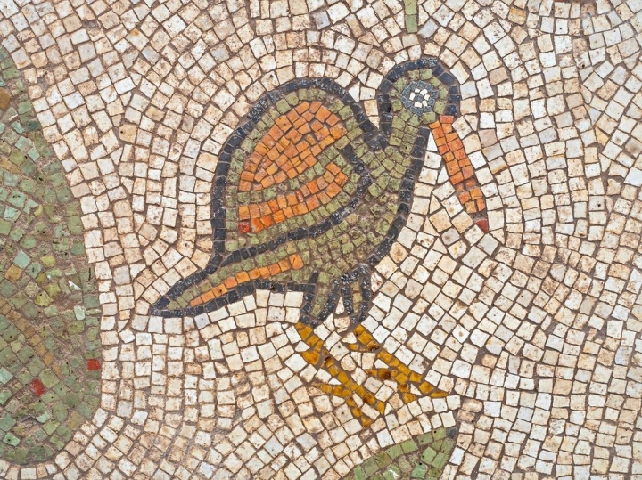 拜占庭教堂馬賽克地板的老鷹。（圖：以色列古物管理局）