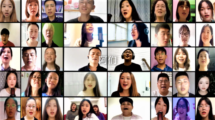 來自中國內地的學生聚首一堂合唱《祝福中國》。（圖： YouTube 擷圖） 