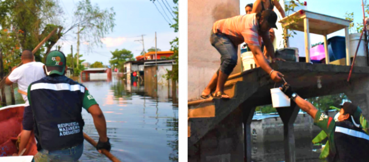 拿撒勒關懷事工人員在水災民房派發物資。（圖：拿撒勒關懷事工臉書） 

 