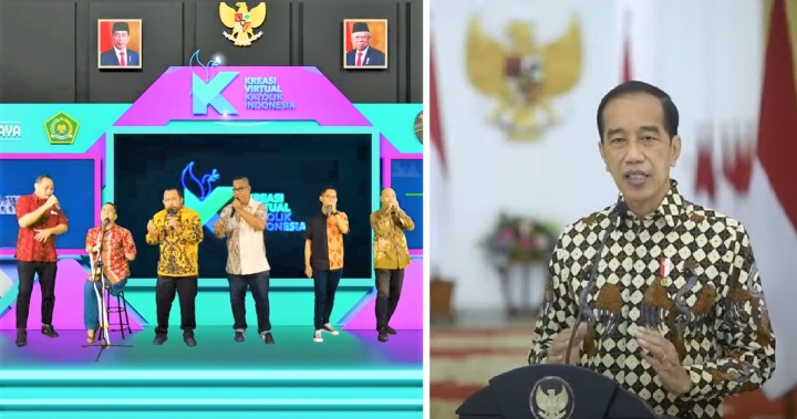 節慶啟動禮音樂表演［左］、印尼總統佐科威致辭。（圖：YouTube擷圖） 