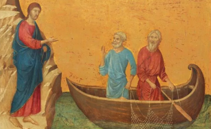 意大利畫家杜喬《使徒彼得和安得烈的召喚》，1308-1311。（圖：網絡圖片） 