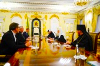 普世教代理秘書長艾恩·索卡（Ioan Sauca）與俄羅斯東正教大牧首基里爾舉行會議。（圖：Russian Orthodox Church）