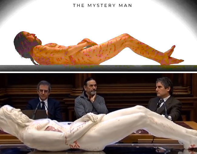 上圖：「神秘人展」的「超寫實」模型，還原耶穌真人外貌。（圖：神秘人展官網）
下圖：2018年凡蒂教授創製的3D複製本。（圖： YouTube Wonder World ）