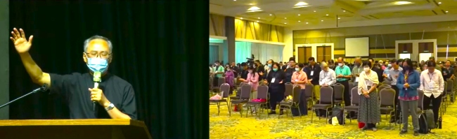 砂拉越華人年議會閉幕禮，會長劉會明牧師祝福。（圖：YouTube擷圖）