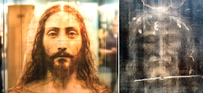 人工智能生成與都靈裹屍布的耶穌像。（圖：B.C. Begley YouTube擷圖／維基百科） 