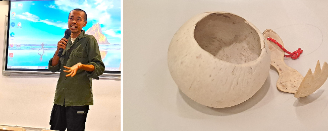 莫皓光用椰子殼造成的碗。（圖：基督日報） 