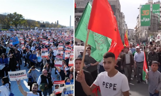 支持以色列及巴勒斯坦的民眾分別在遊行示威。