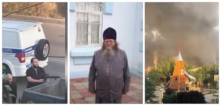俄羅斯反恐警員、東正教牧師身亡、遇襲教堂。（圖：半島電視台視頻擷圖）
