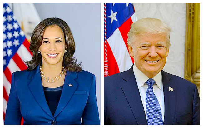 代表民主黨的賀錦麗 (Kamala Harris) vs 代表共和黨的川普（Donald Trump）。（圖：維基百科）