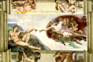 米開朗基羅《亞當的創造》，藏於梵蒂岡博物館西斯廷禮拜堂。 <br/>