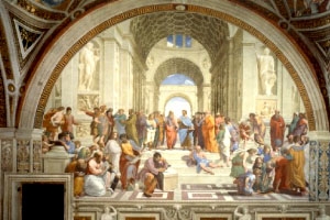 梵蒂岡博物館拉斐爾廳展出的名作《雅典學派》。（圖：http://mv.vatican.va/） <br/>